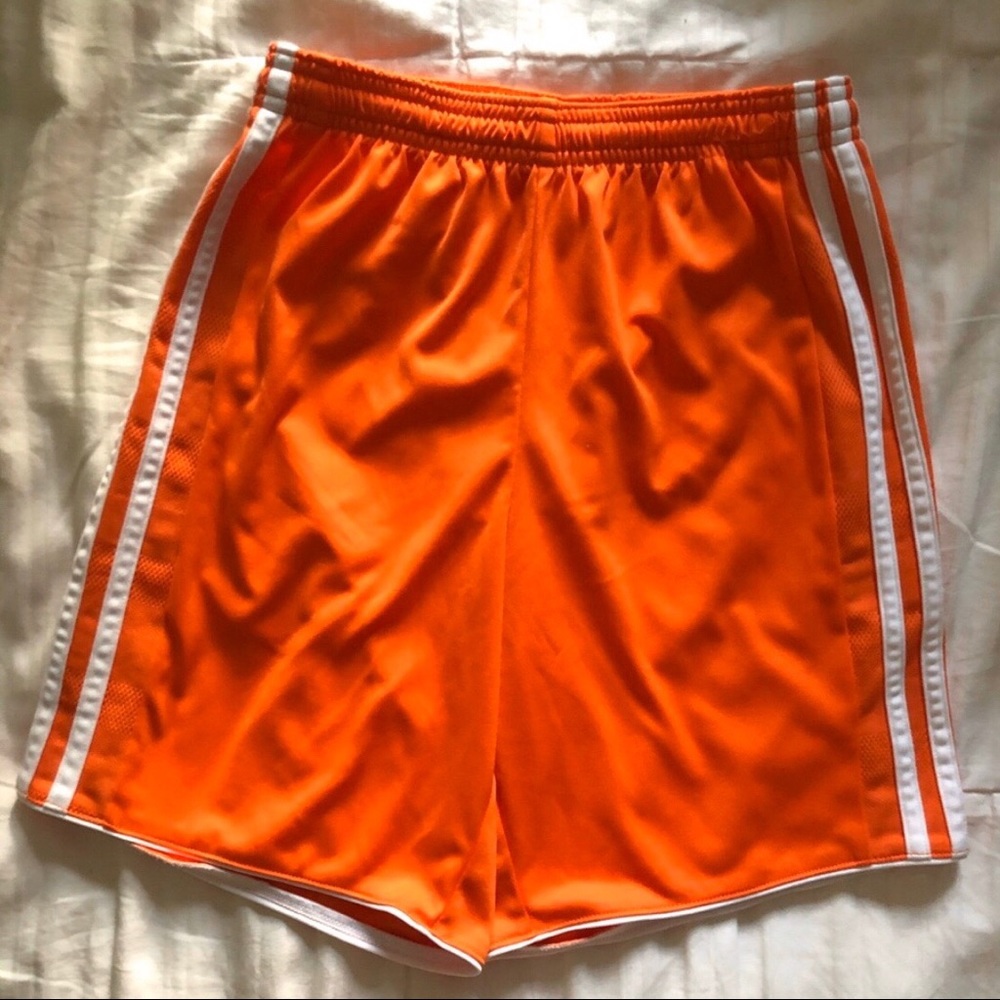 Adidas Neon Orange Three Stripped Climcool Shorts
